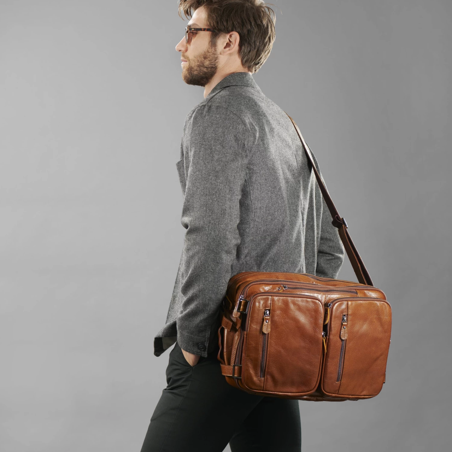 Multifunctional Dark Brown Leather Bag - Image 4