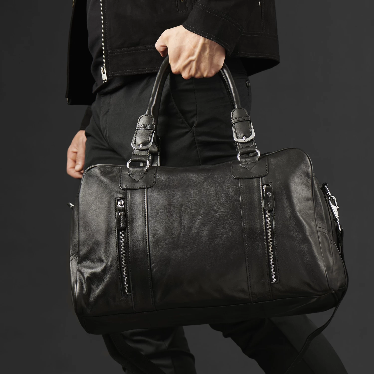 Black Weekend/Sports Leather Bag - Image 3