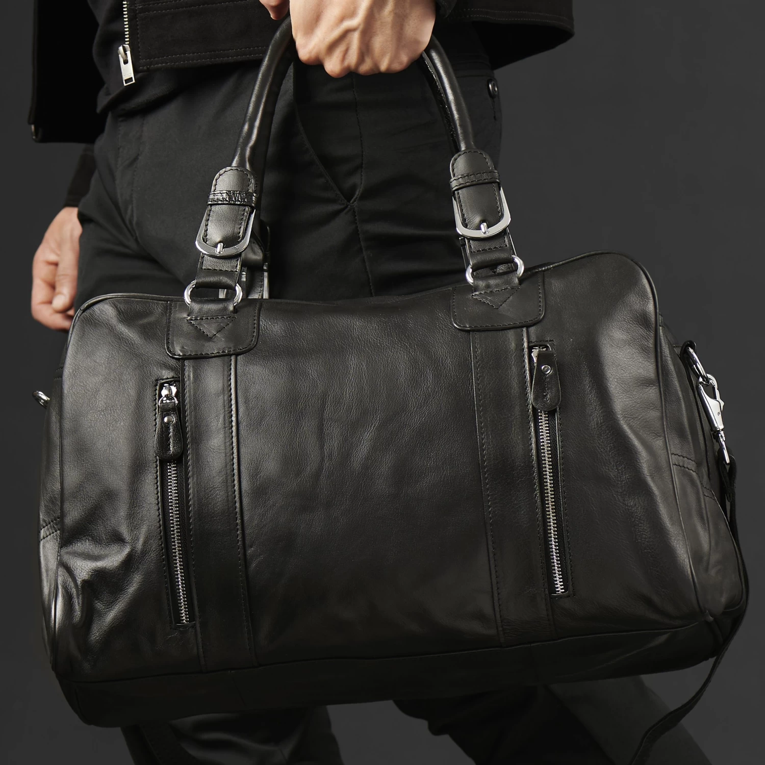 Black Weekend/Sports Leather Bag - Image 10
