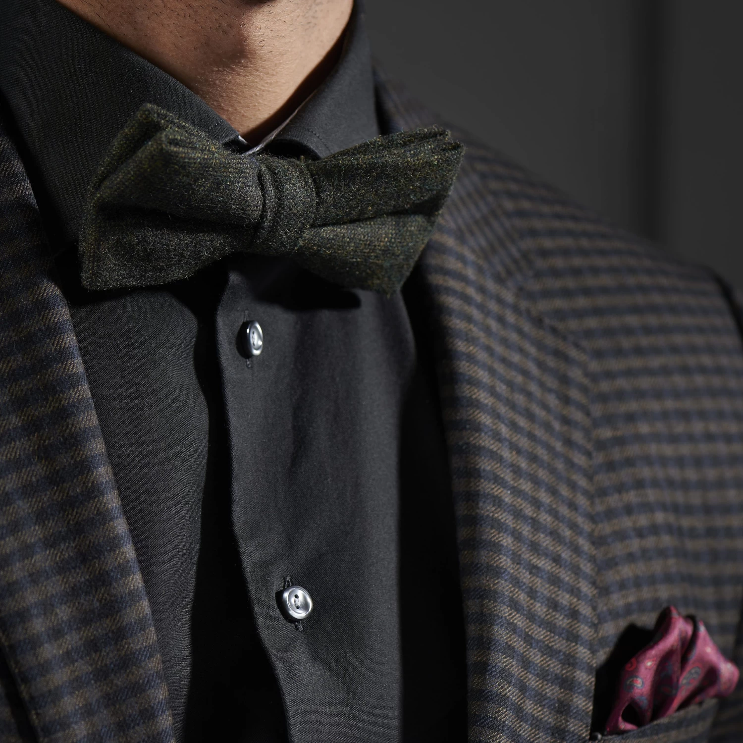 Dark Green Wool Pre-Tied Bow Tie - Image 3