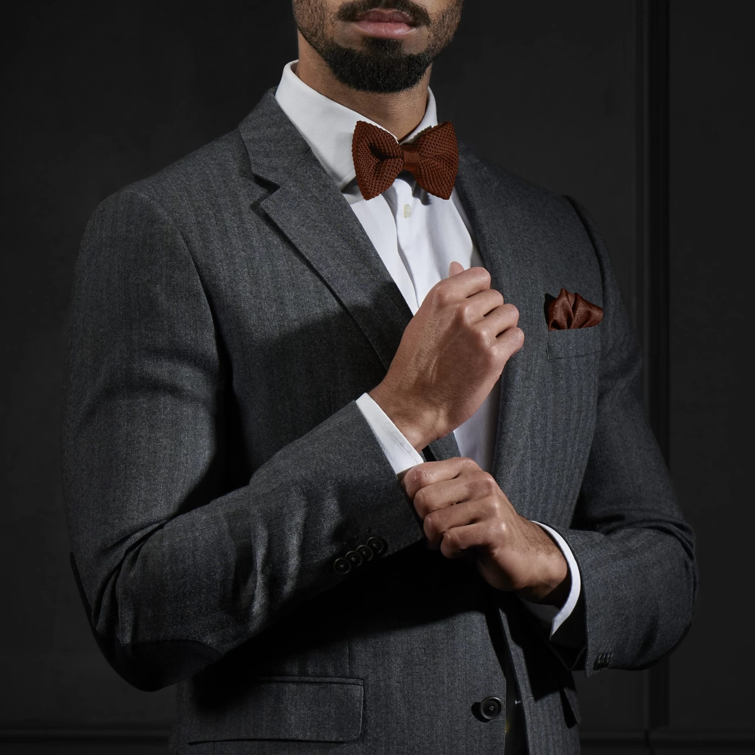 Chocolate Knitted Pre-Tied Bow Tie - Image 4