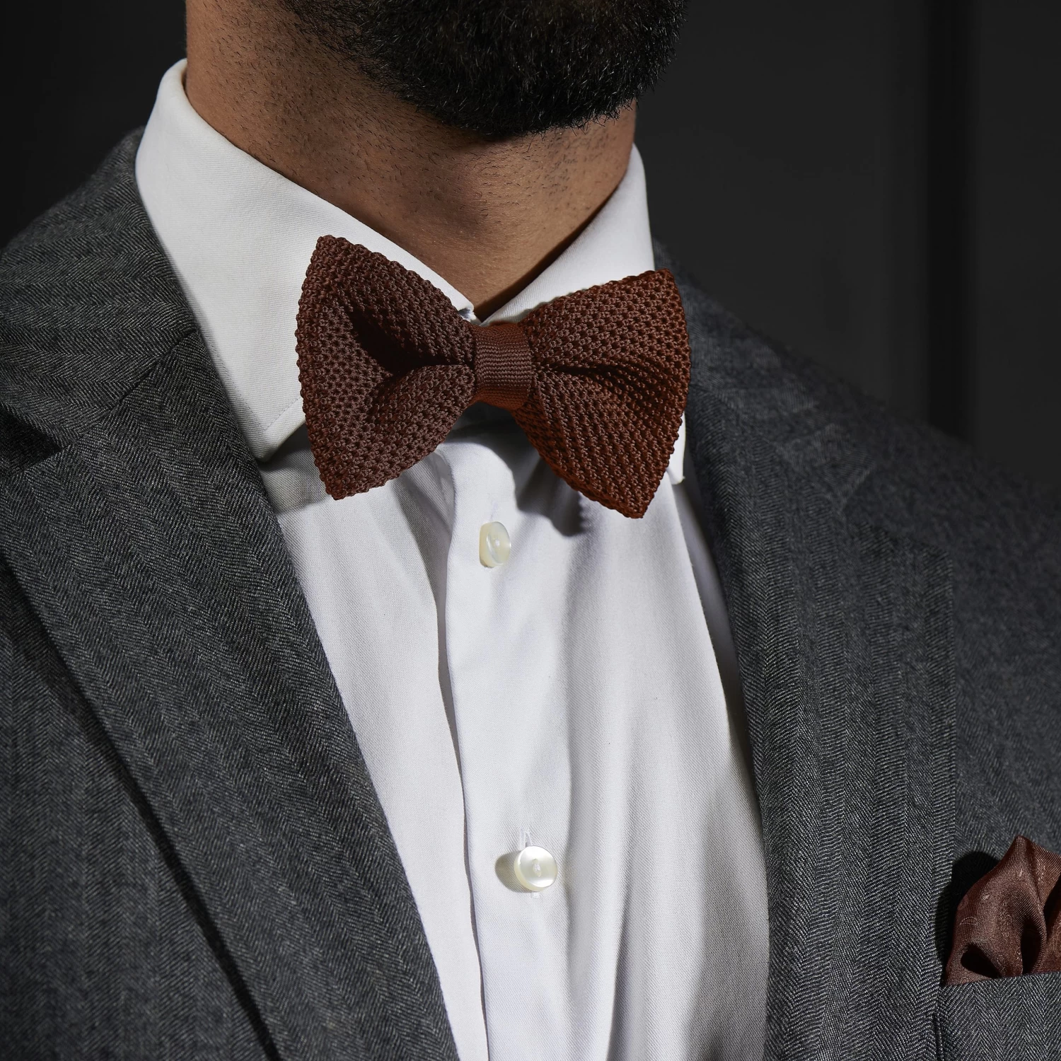 Chocolate Knitted Pre-Tied Bow Tie - Image 3