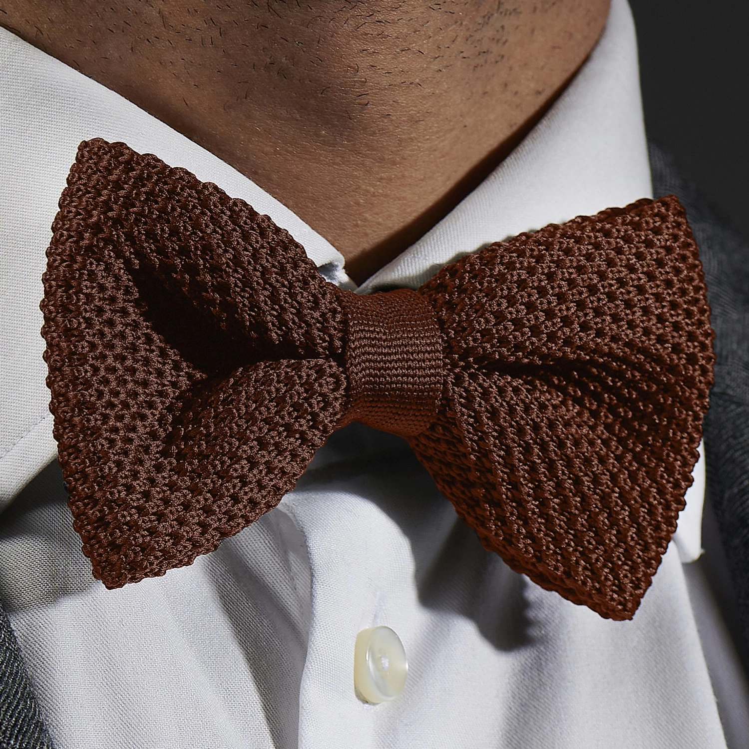 Chocolate Knitted Pre-Tied Bow Tie - Image 5