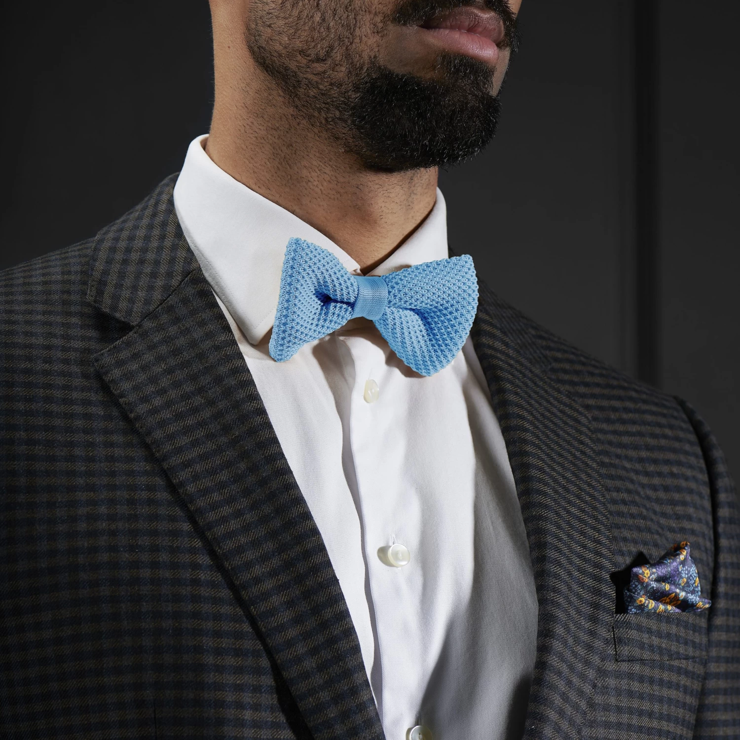 Baby Blue Knitted Pre-Tied Bow Tie - Image 3