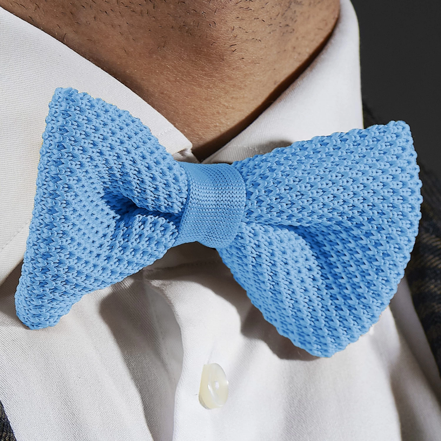 Baby Blue Knitted Pre-Tied Bow Tie - Image 5