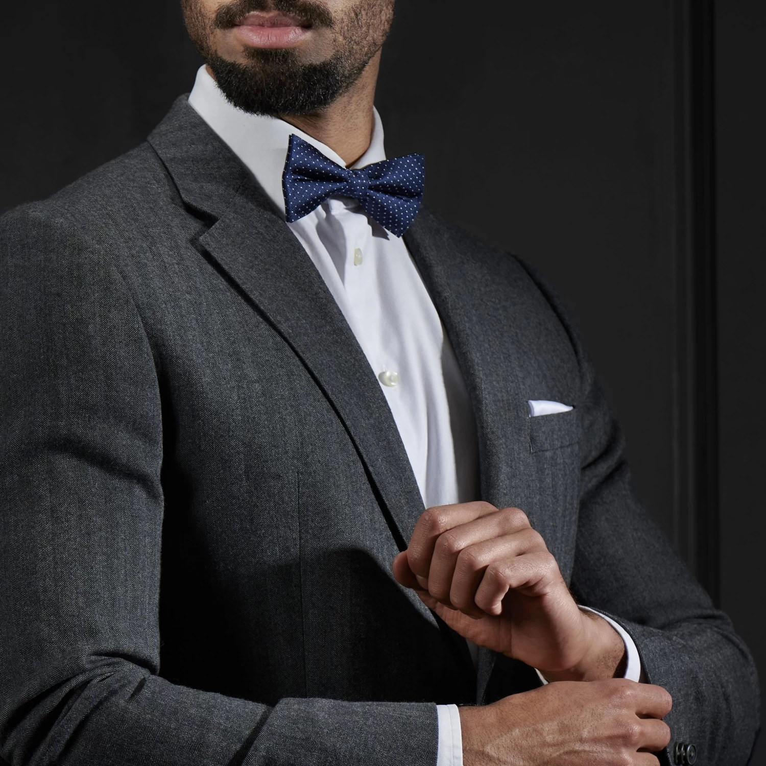 Navy & White Polka Dot Silk Pre-Tied Bow Tie - Image 4