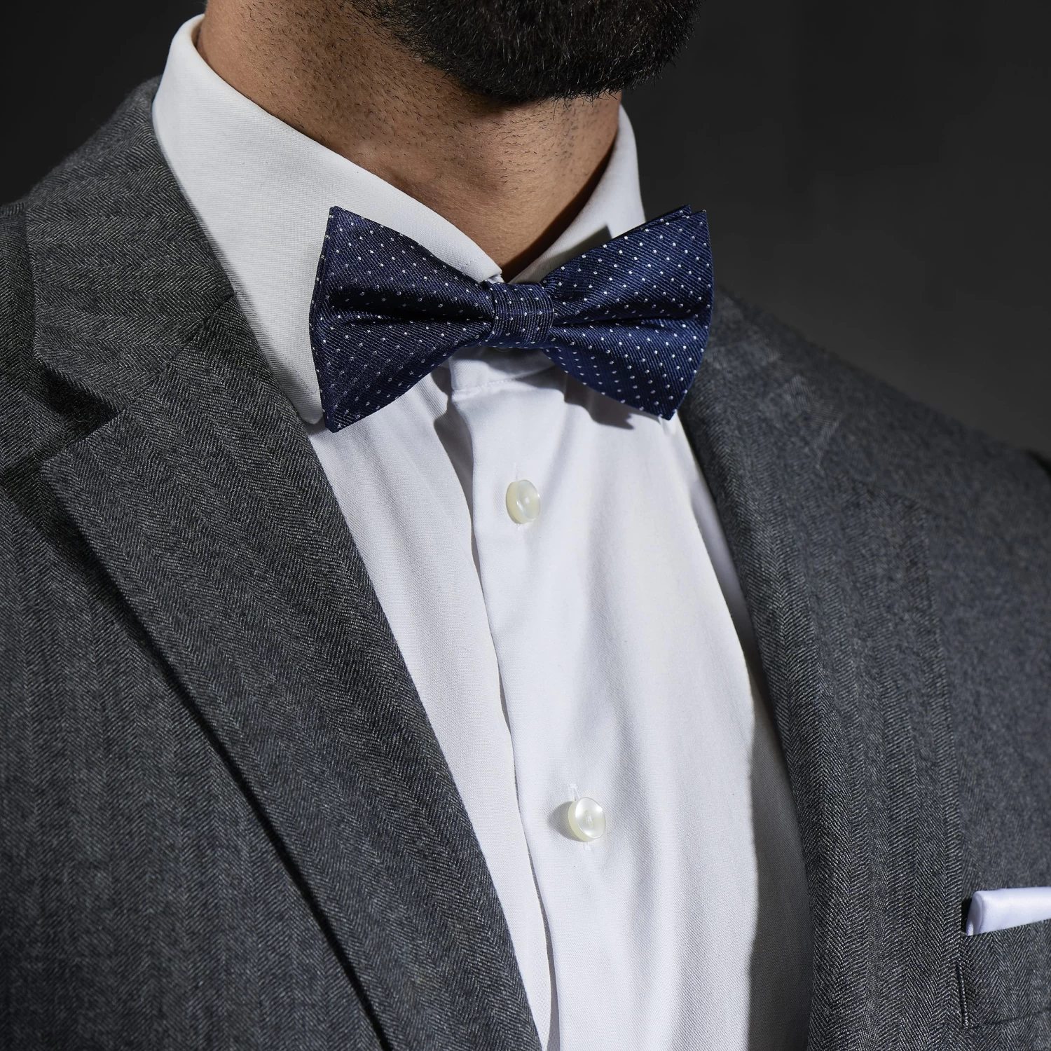Navy & White Polka Dot Silk Pre-Tied Bow Tie - Image 3