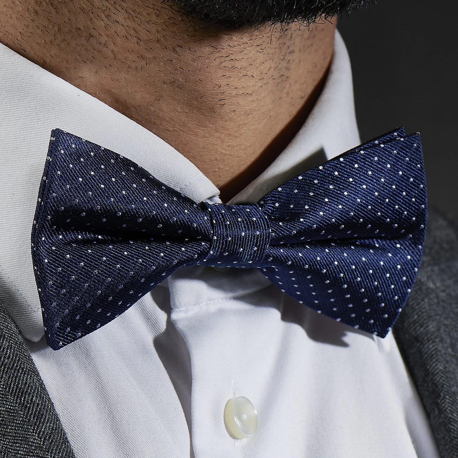 Navy & White Polka Dot Silk Pre-Tied Bow Tie - Image 5