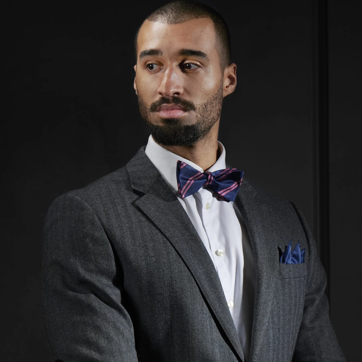 Peach Blossom & Navy Blue Twin Stripe Silk Self-Tie Bow Tie - Image 4