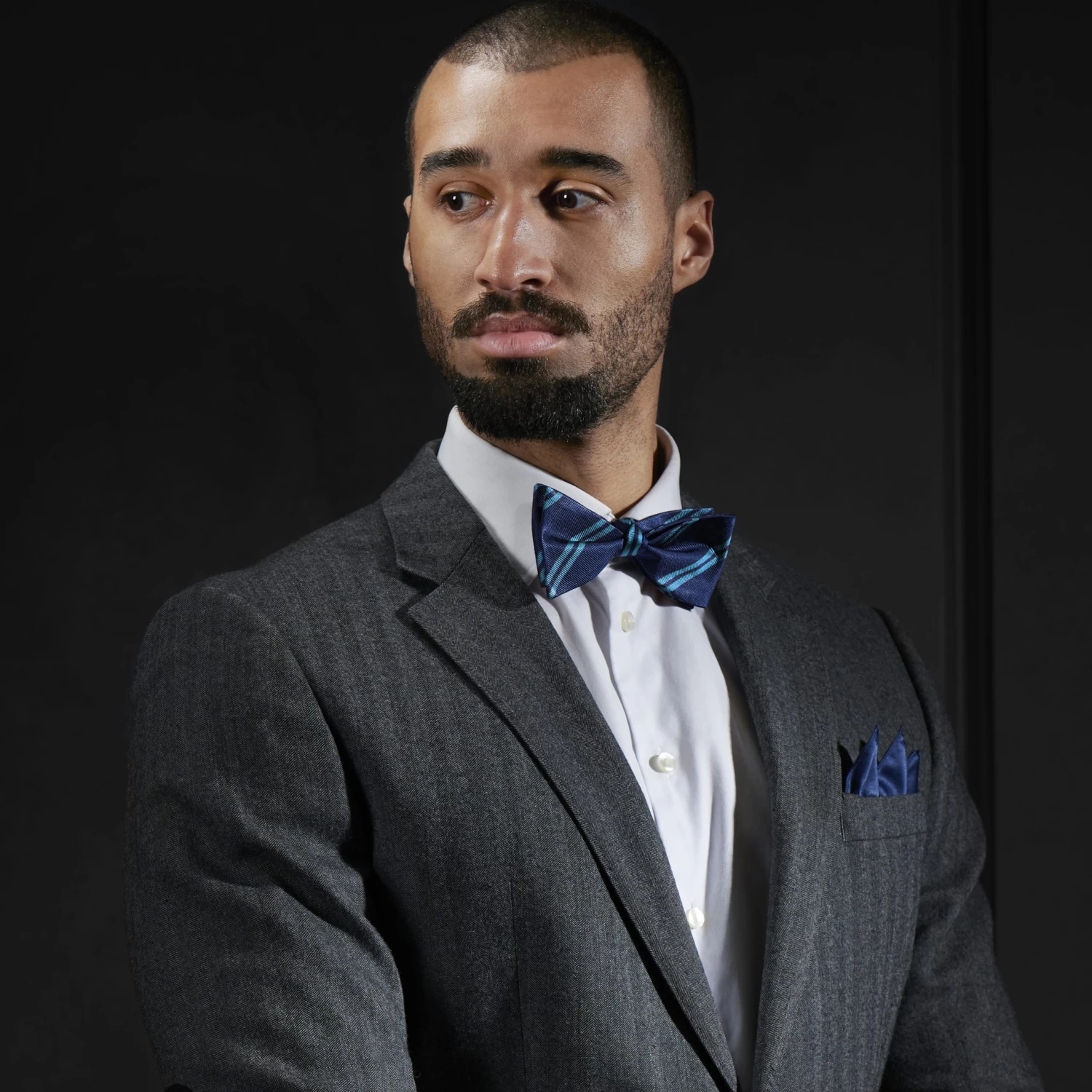 Navy Blue & Arctic Blue Stripe Silk Self-Tie Bow Tie - Image 4