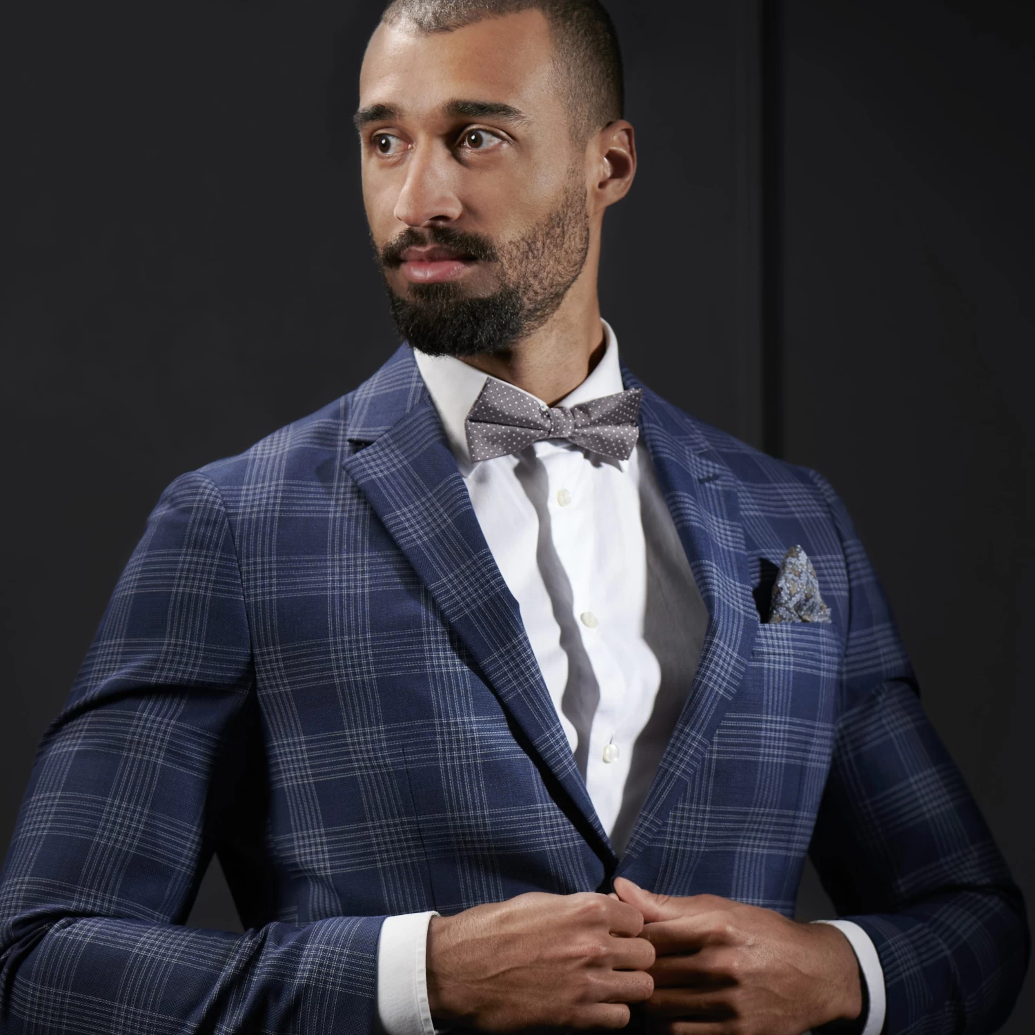 Dark Grey & White Polka Dot Silk Pre-Tied Bow Tie - Image 4