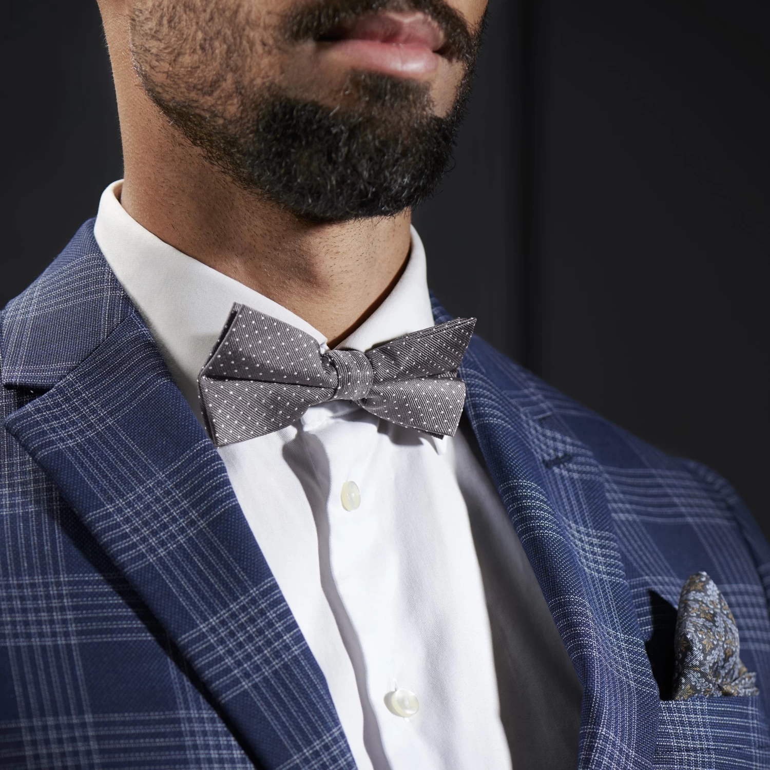 Dark Grey & White Polka Dot Silk Pre-Tied Bow Tie - Image 3