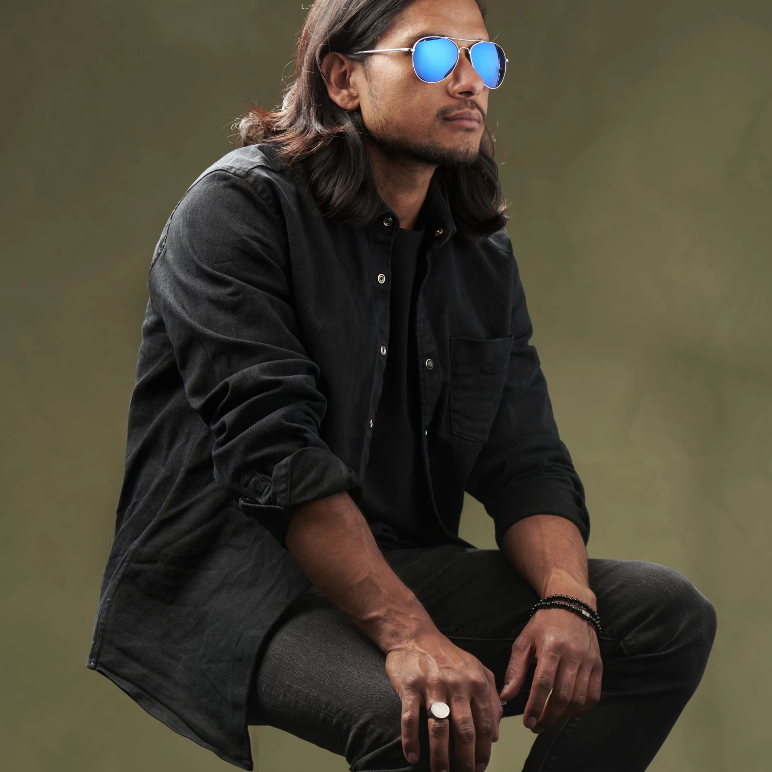 Silver-Tone & Light Blue Aviator Sunglasses - Image 5