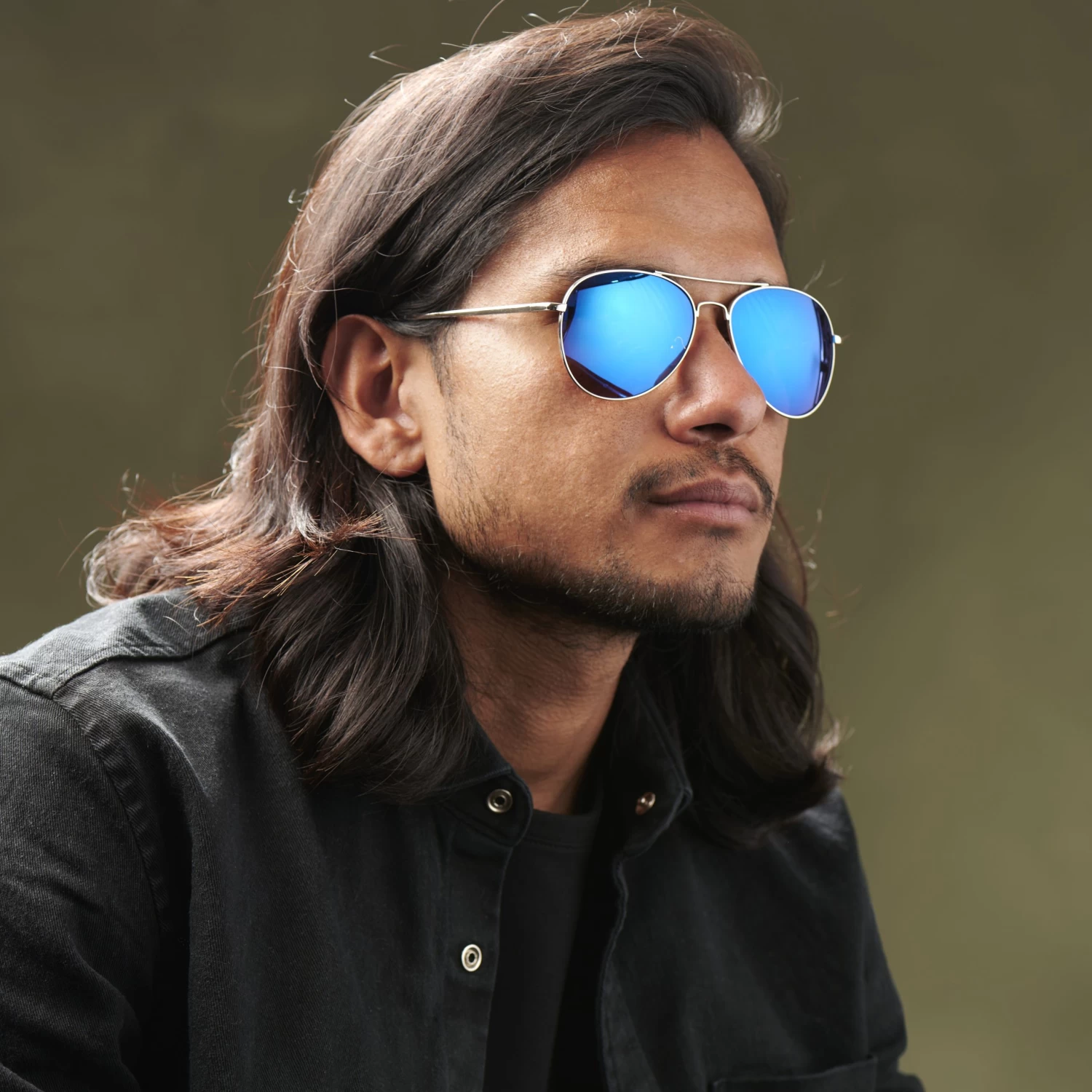 Silver-Tone & Light Blue Aviator Sunglasses - Image 4