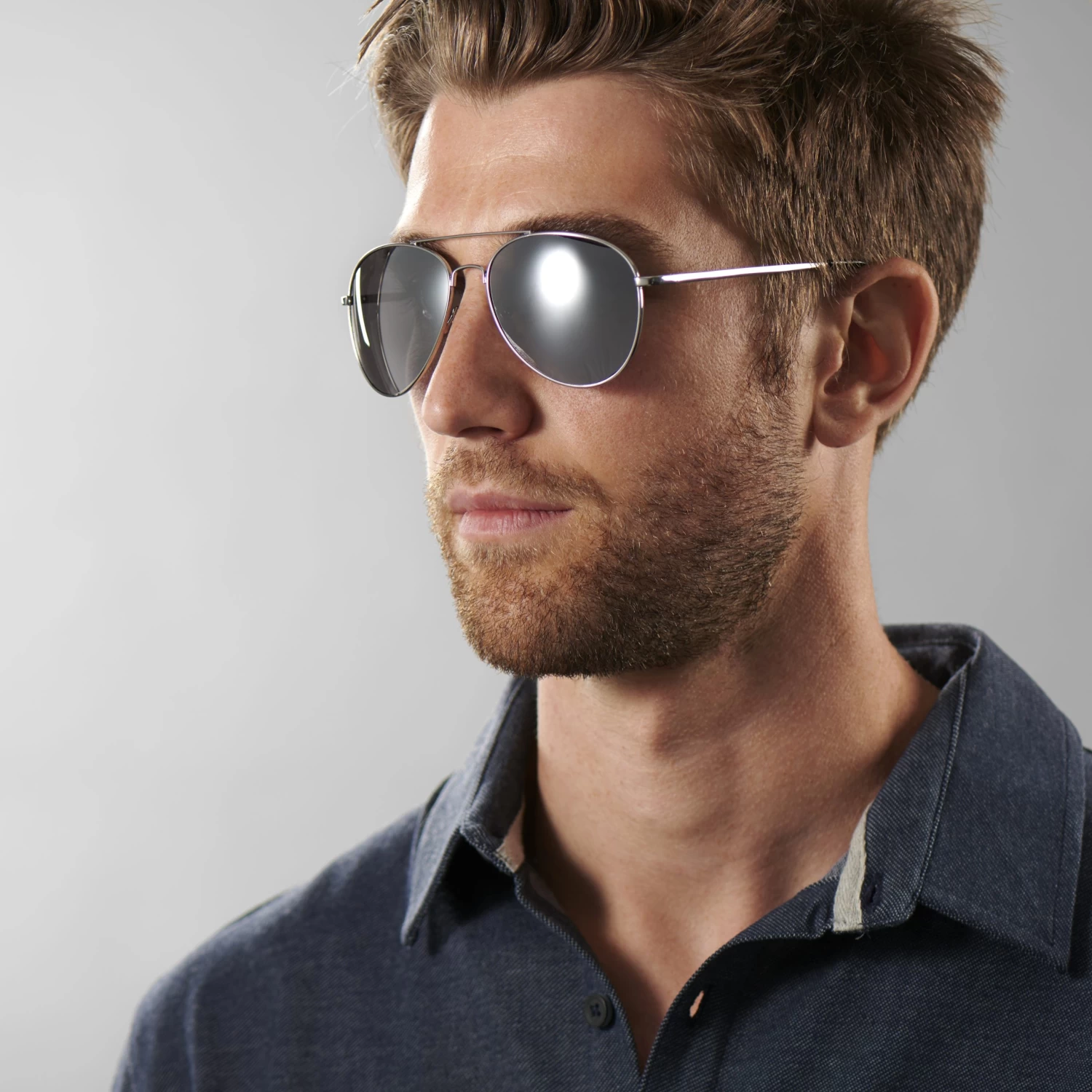 Silver-Tone & Smoke Grey Aviator Sunglasses - Image 4