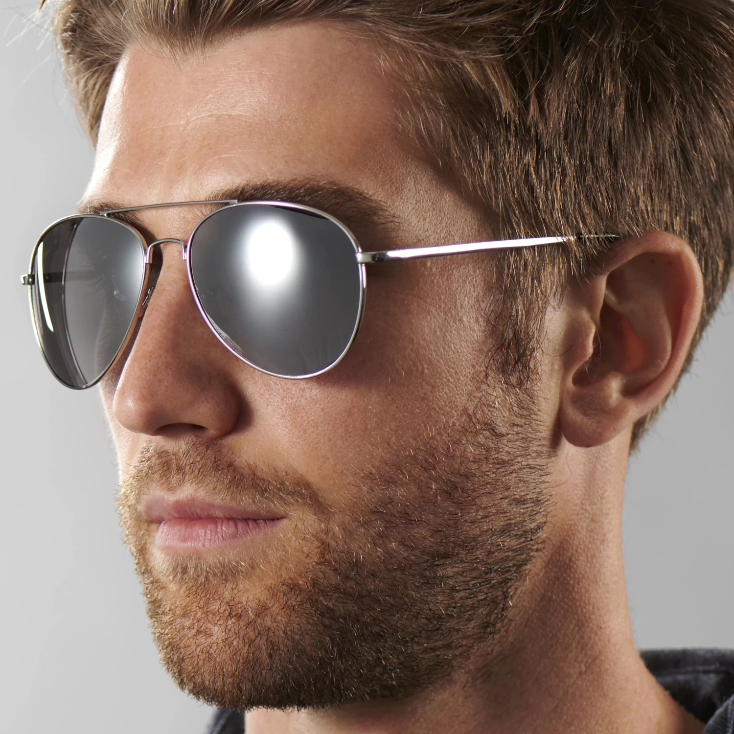 Silver-Tone & Smoke Grey Aviator Sunglasses - Image 6