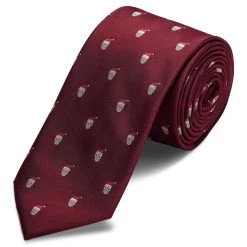 Burgundy Christmas Skull Pattern Polyester Tie