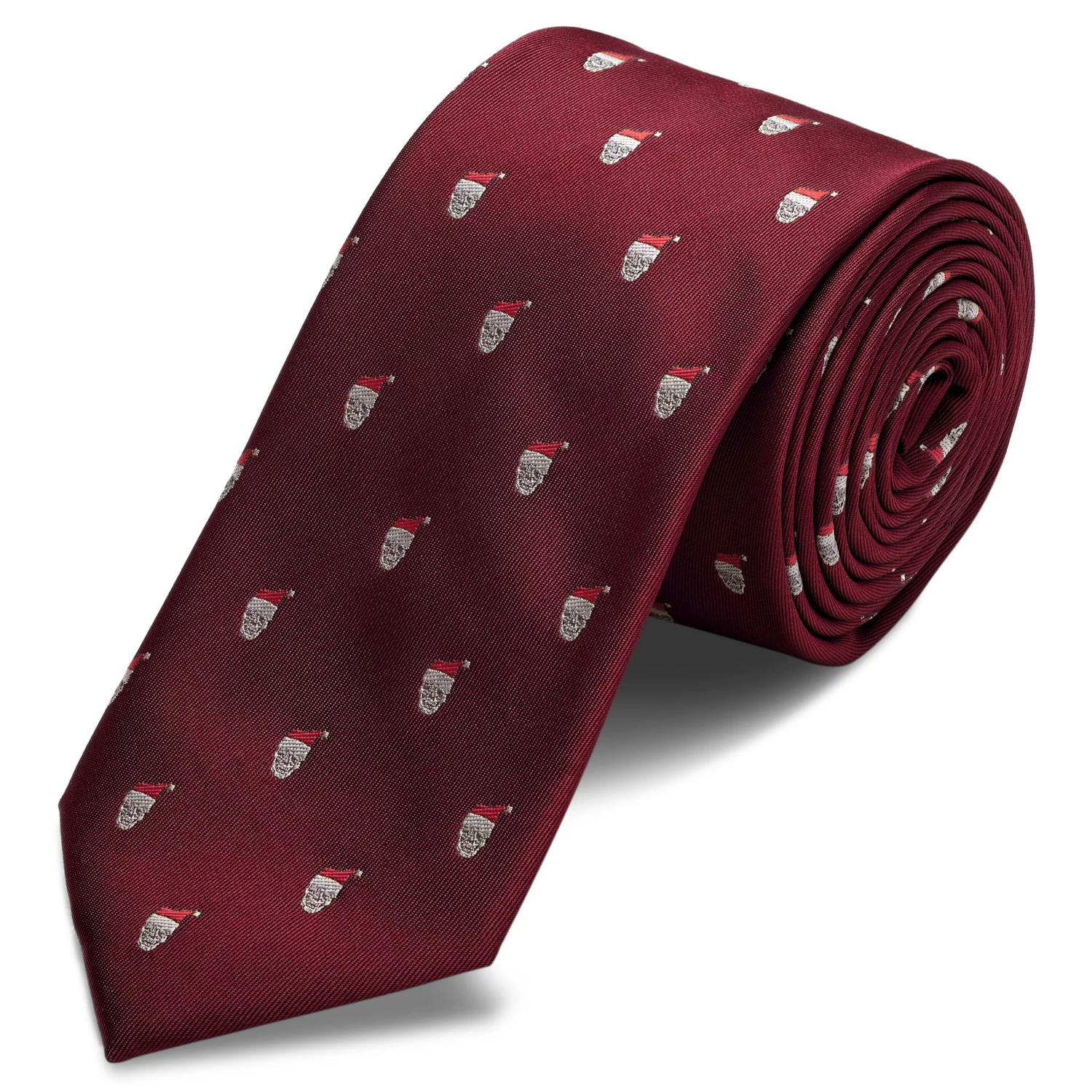 Burgundy Christmas Skull Pattern Polyester Tie
