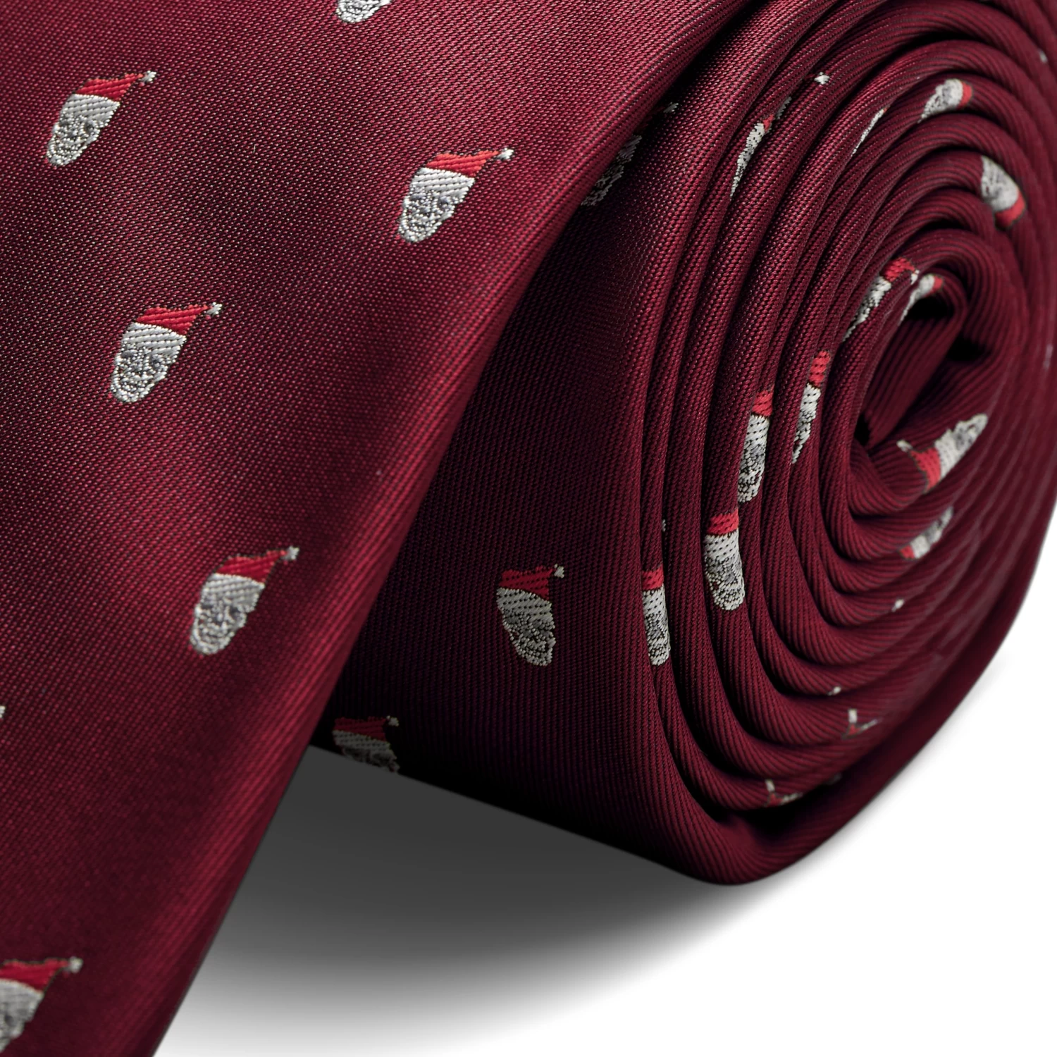 Burgundy Christmas Skull Pattern Polyester Tie - Image 2