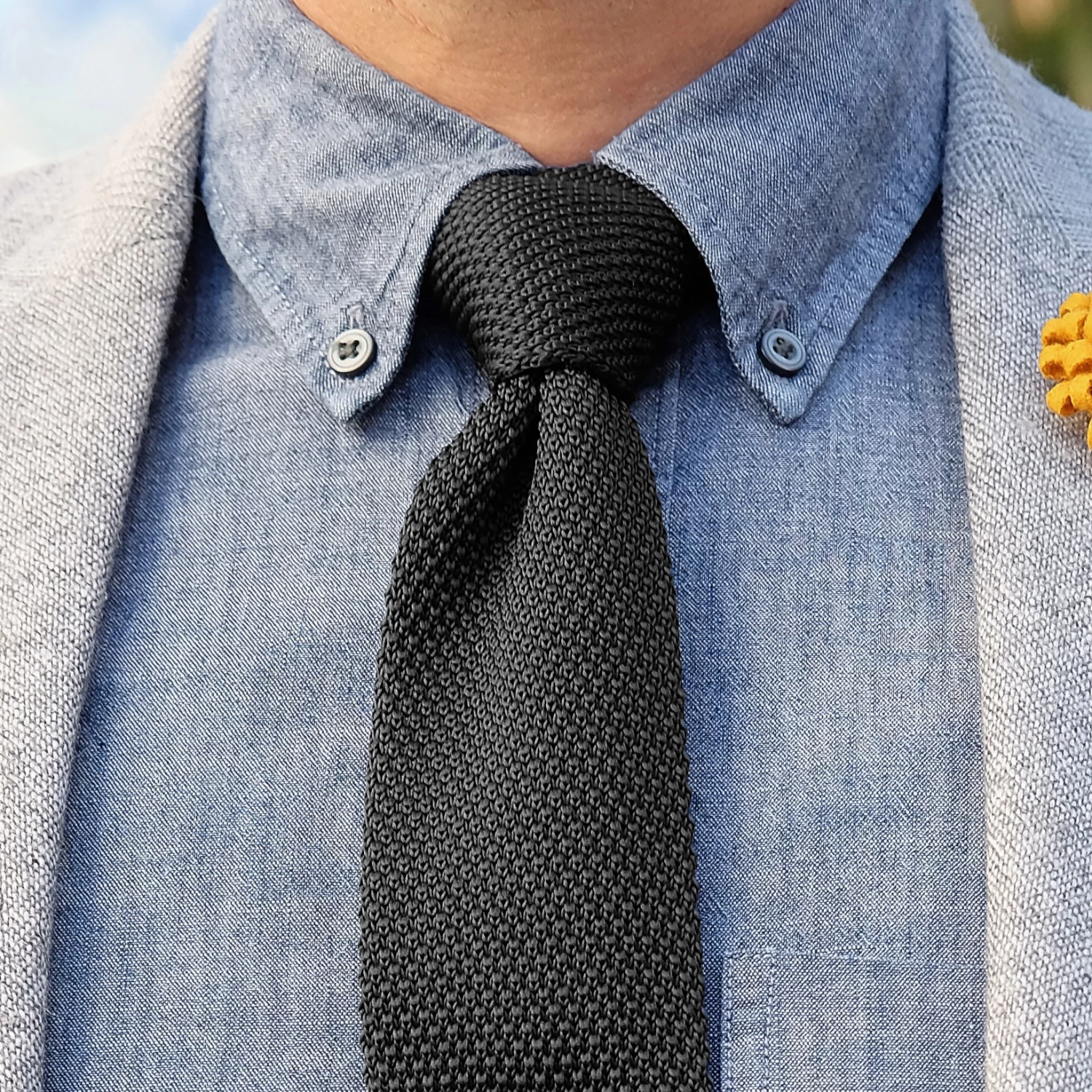 Black Polyester Knitted Tie - Image 3
