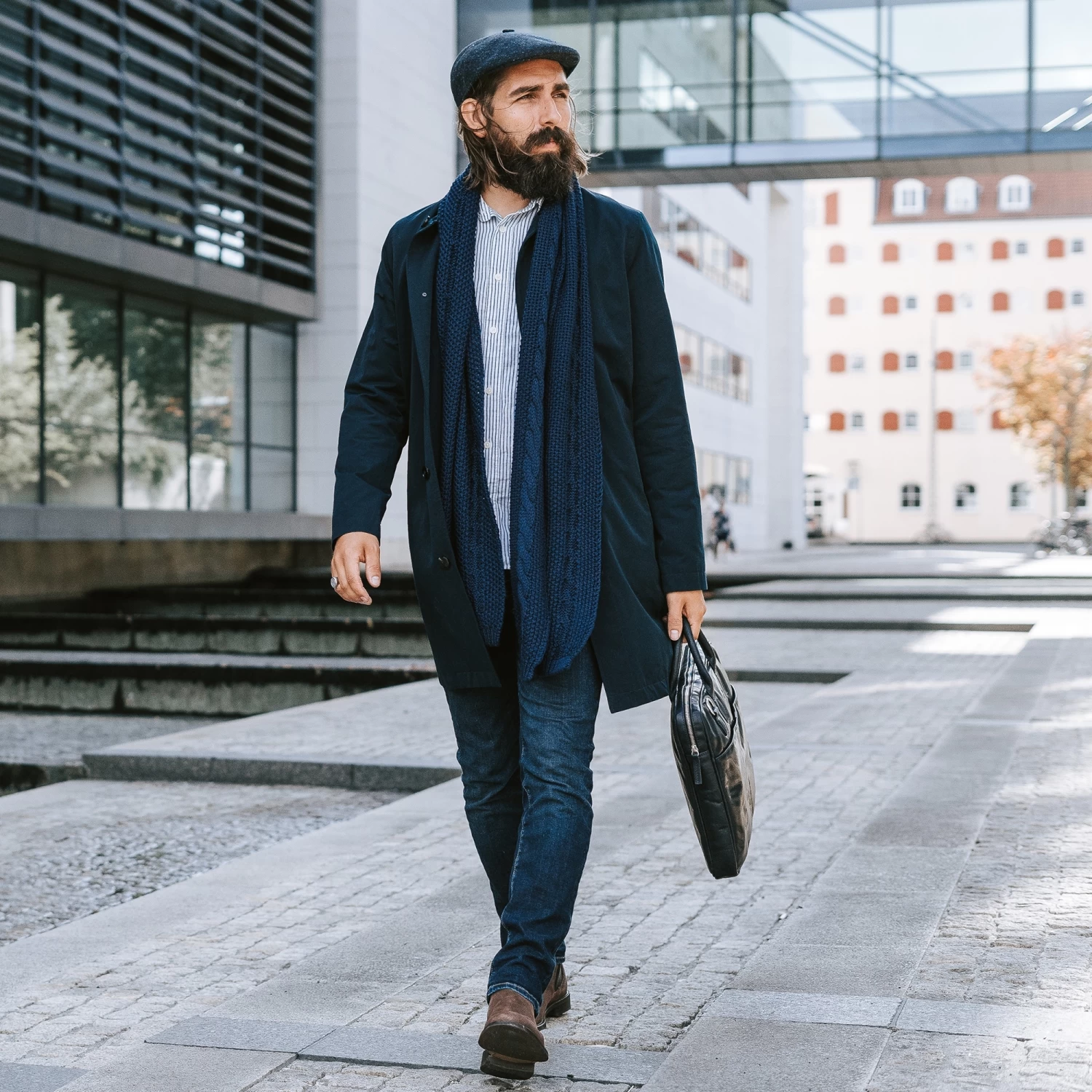 Fido | Deep Blue Patterned Newsboy Cap With Button - Image 7
