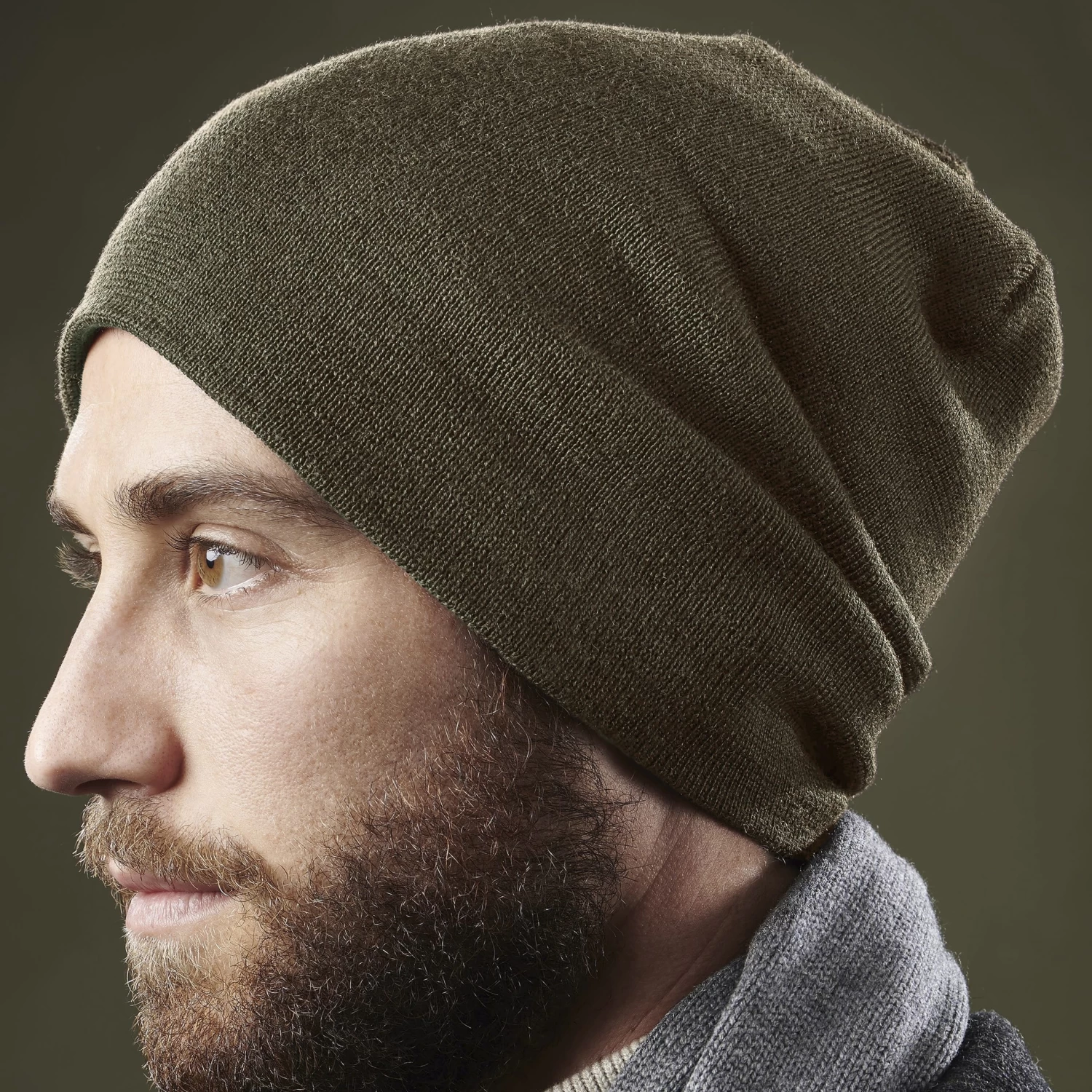 Khaki Green Merino Mix Fine Knitted Beanie - Image 6