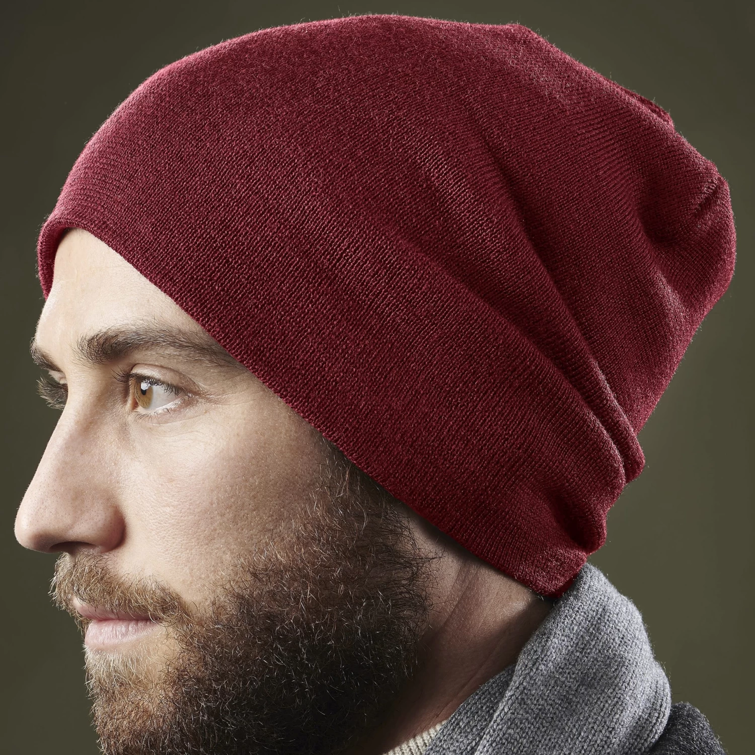 Burgundy Acrylic Mix Fine Knitted Beanie - Image 6