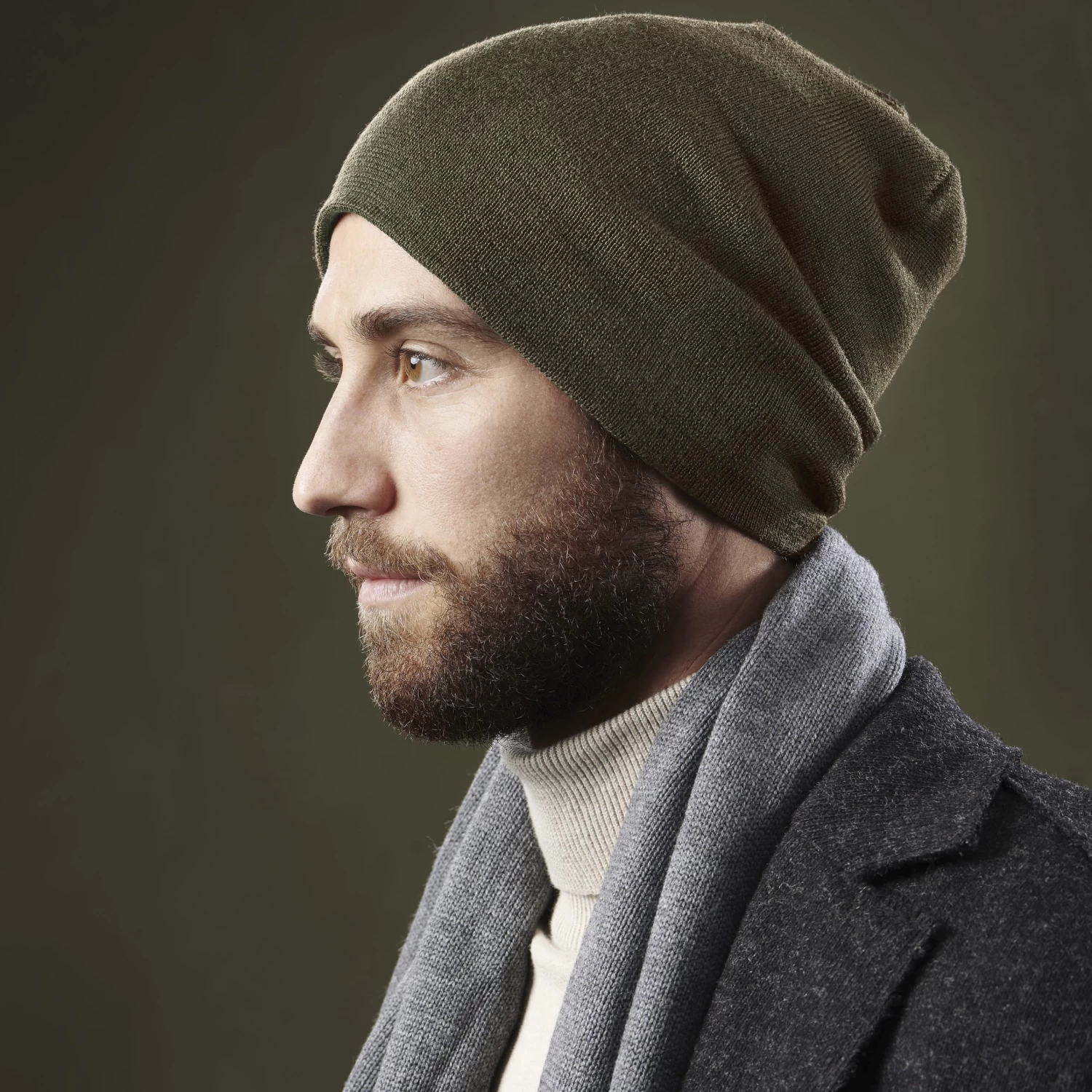 Khaki Green Merino Mix Fine Knitted Beanie - Image 4