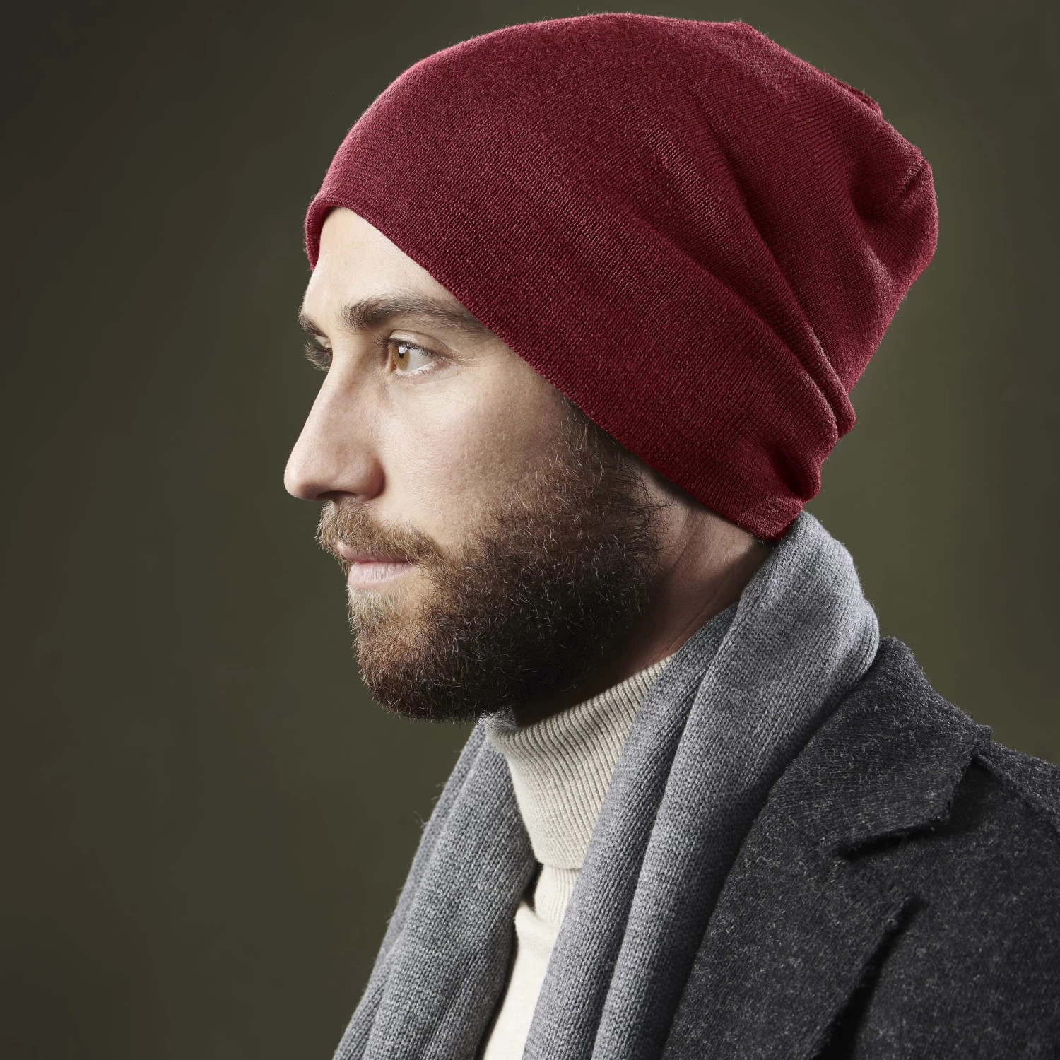 Burgundy Acrylic Mix Fine Knitted Beanie - Image 4