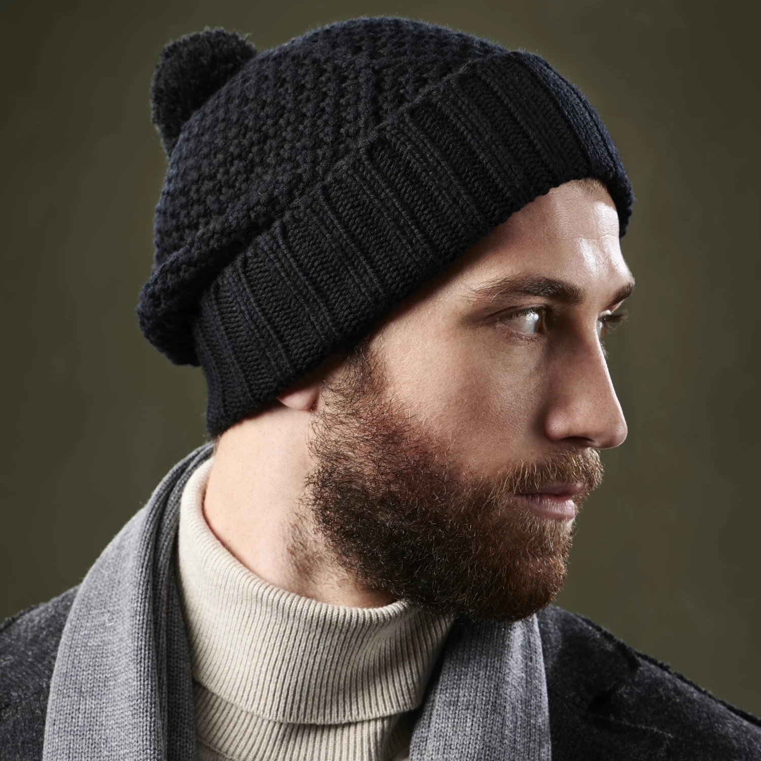 Black Merino Wool Chunky Knitted Rib Beanie With Tassel - Image 4