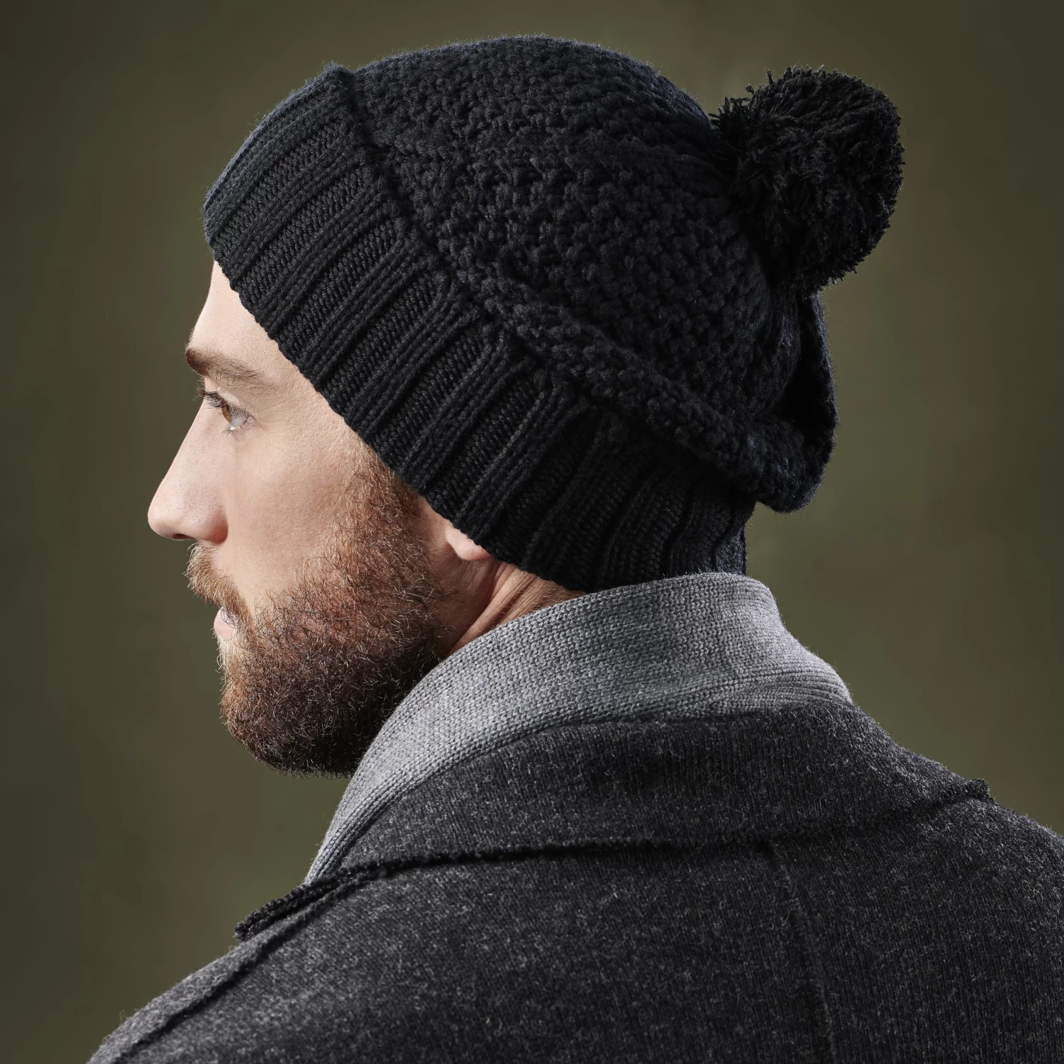 Black Merino Wool Chunky Knitted Rib Beanie With Tassel - Image 5