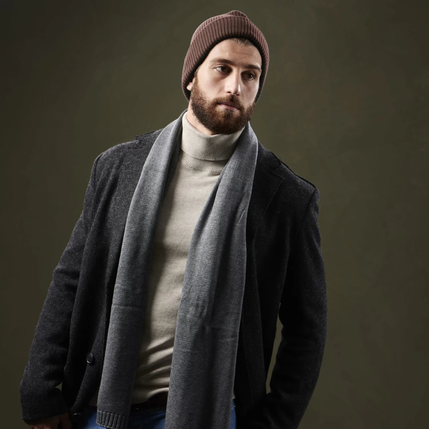 True Brown Acrylic Mix Chunky Knitted Rib Beanie - Image 5