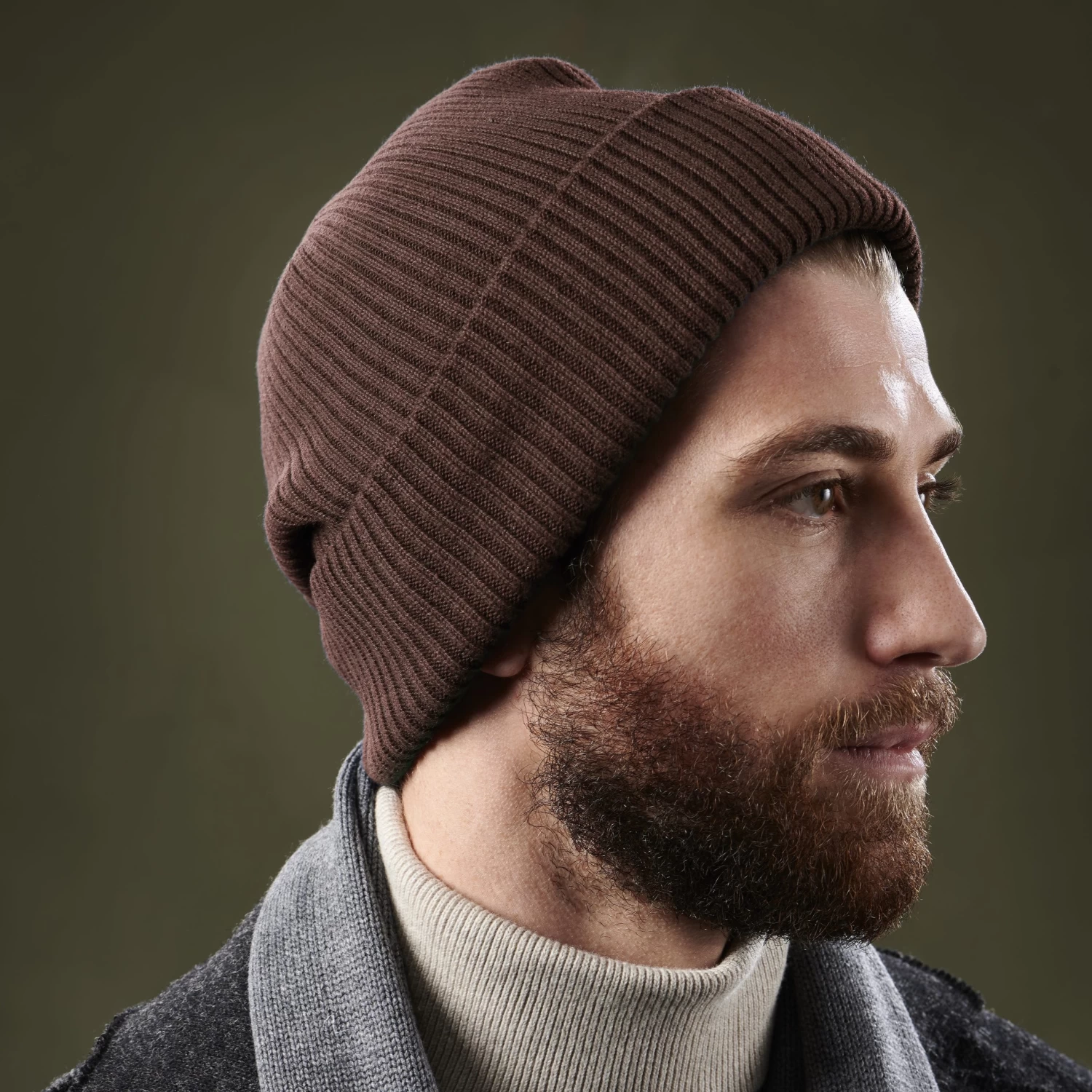 True Brown Acrylic Mix Chunky Knitted Rib Beanie - Image 4