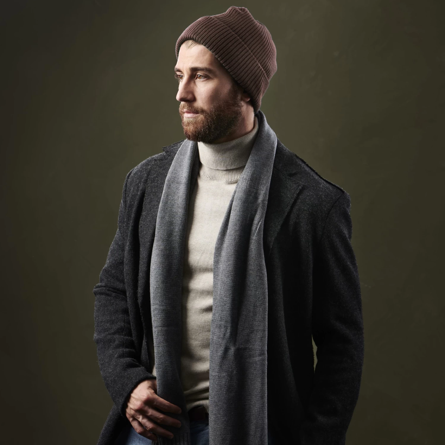 True Brown Acrylic Mix Chunky Knitted Rib Beanie - Image 6