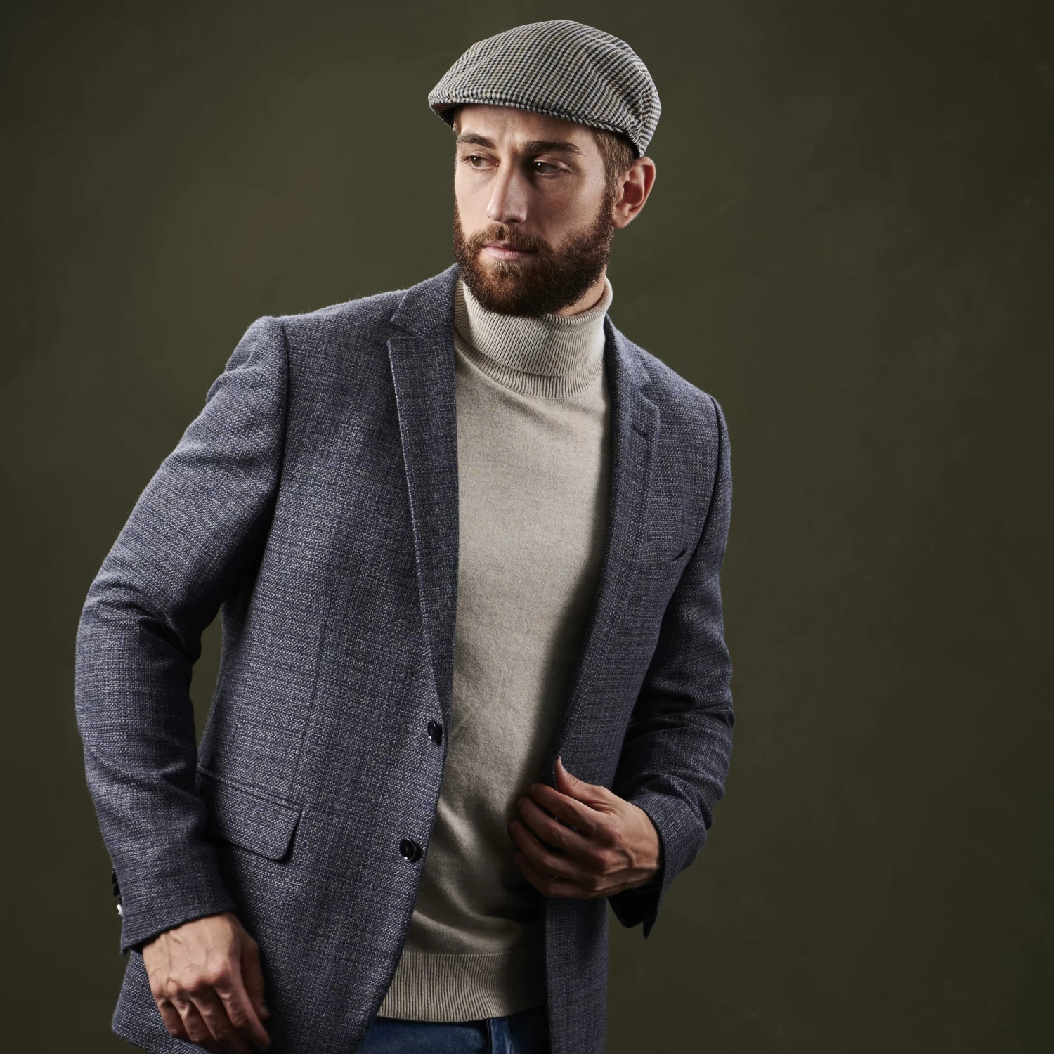 Moda | Dark Earth, Light Brown & Navy Blue Chequered Flat Cap - Image 6