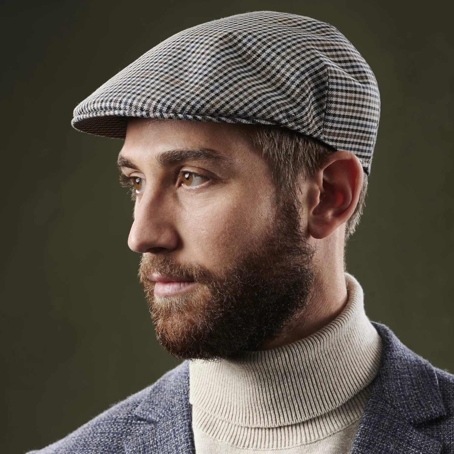 Moda | Dark Earth, Light Brown & Navy Blue Chequered Flat Cap - Image 5