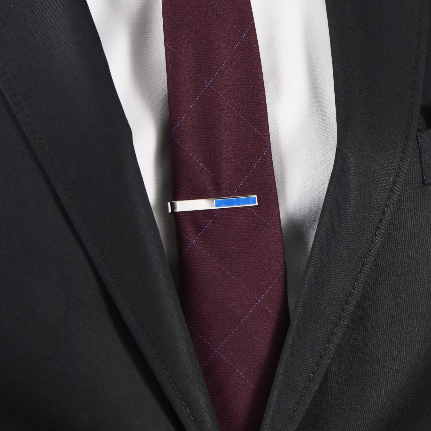 Geo Remix | Silver-Tone & Blue Square Stainless Steel Tie Bar - Image 5