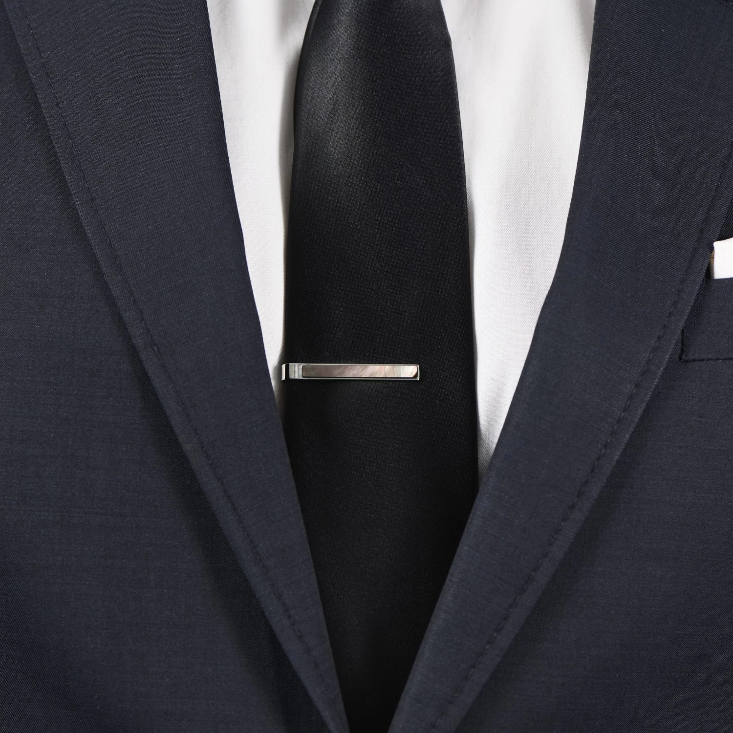 Geo Remix | Silver-Tone & Mother Of Pearl Stone Stainless Steel Tie Bar - Image 4