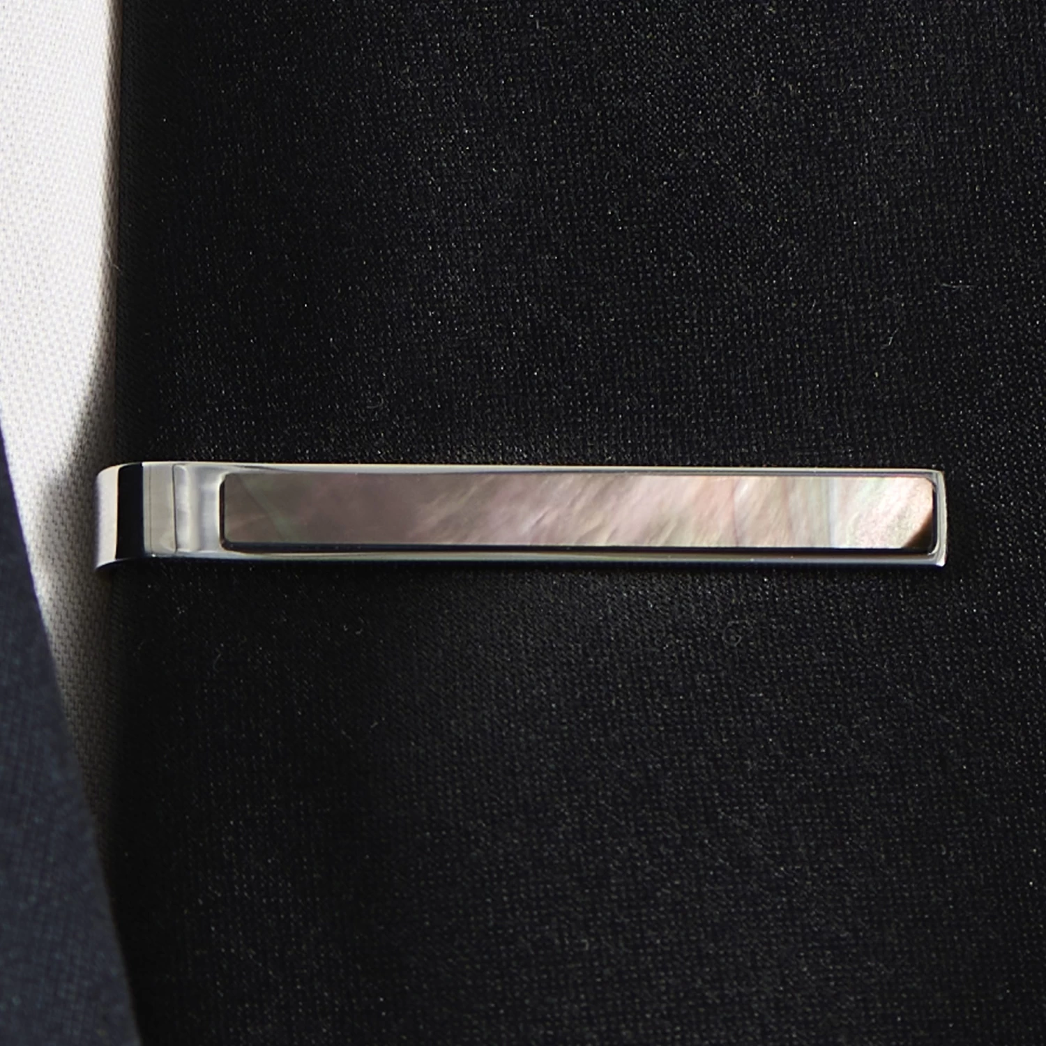 Geo Remix | Silver-Tone & Mother Of Pearl Stone Stainless Steel Tie Bar - Image 9