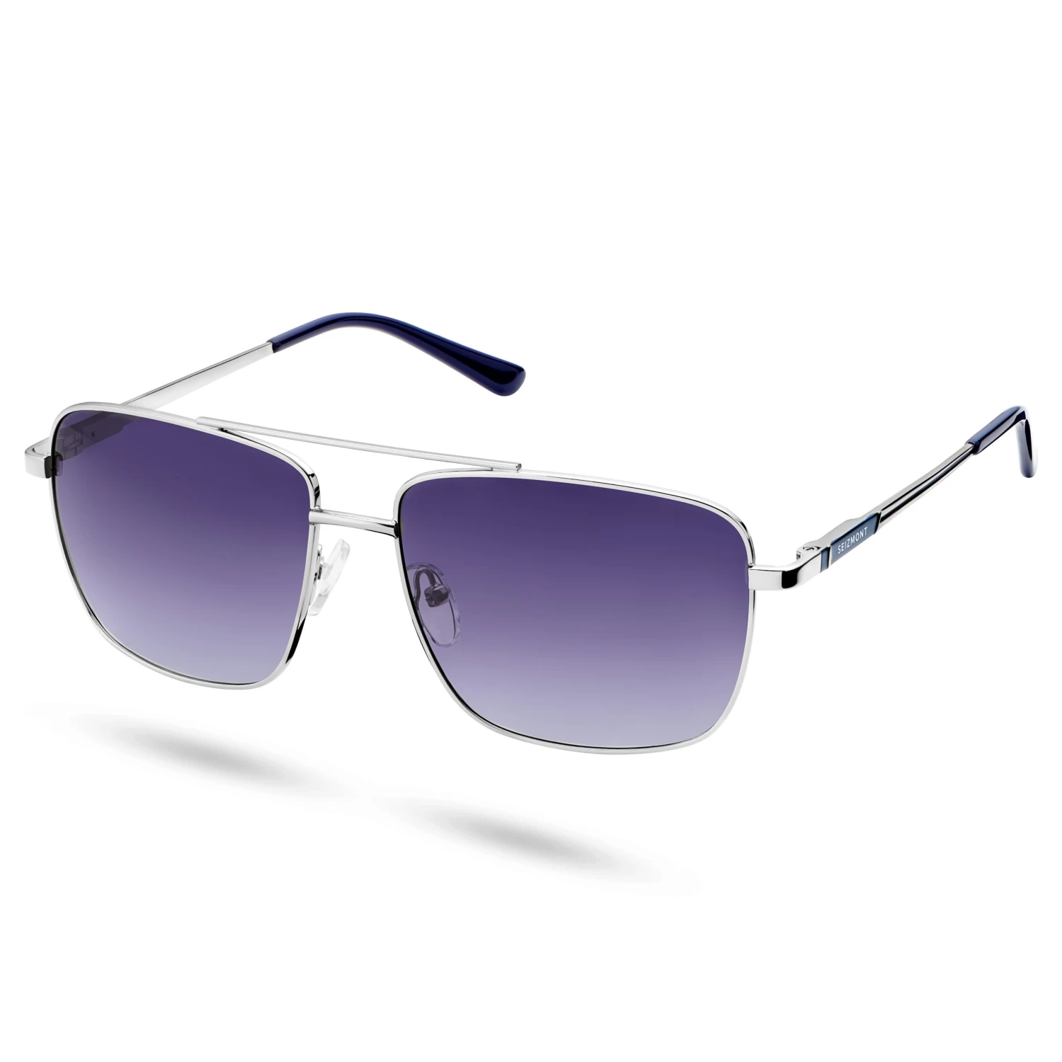 Silver-tone & Dark Violet Gradient Stainless Steel Polarised Square Aviator Sunglasses - Image 2