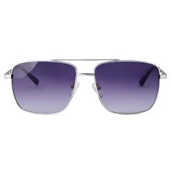 Silver-tone & Dark Violet Gradient Stainless Steel Polarised Square Aviator Sunglasses