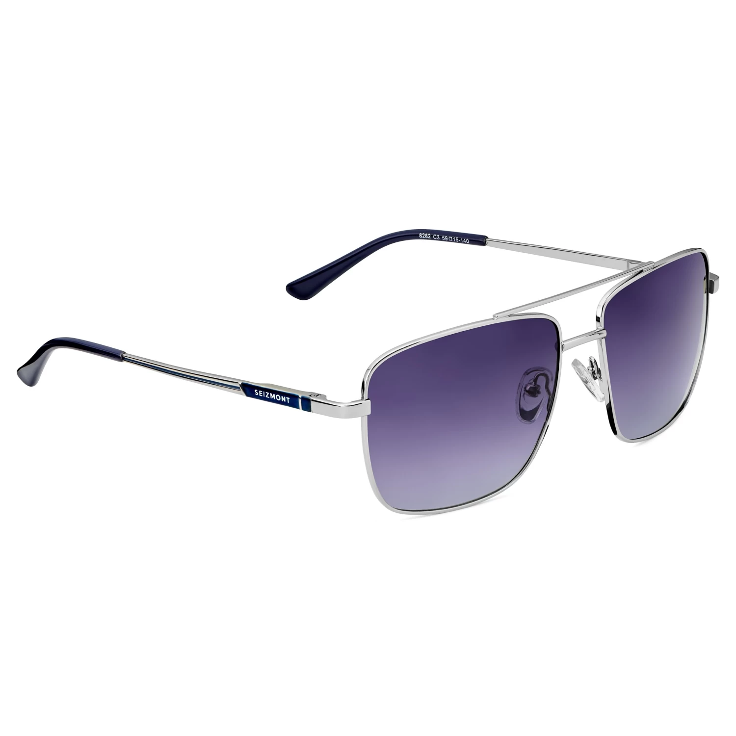 Silver-tone & Dark Violet Gradient Stainless Steel Polarised Square Aviator Sunglasses - Image 3