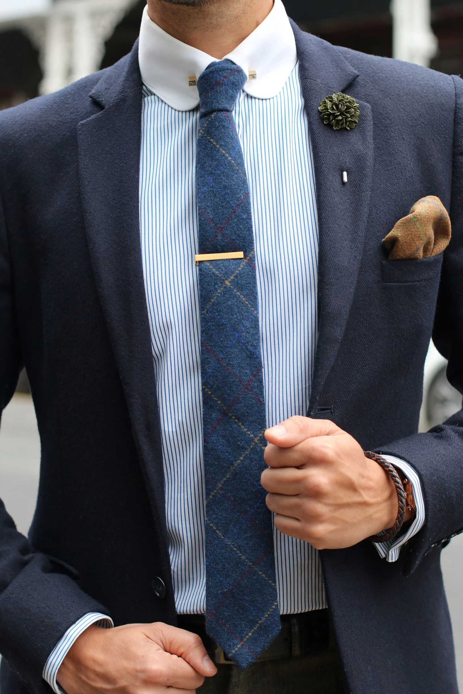 Blue Chequered Handmade Wool Tie - Image 4