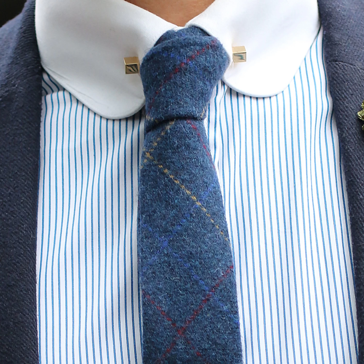 Blue Chequered Handmade Wool Tie - Image 3