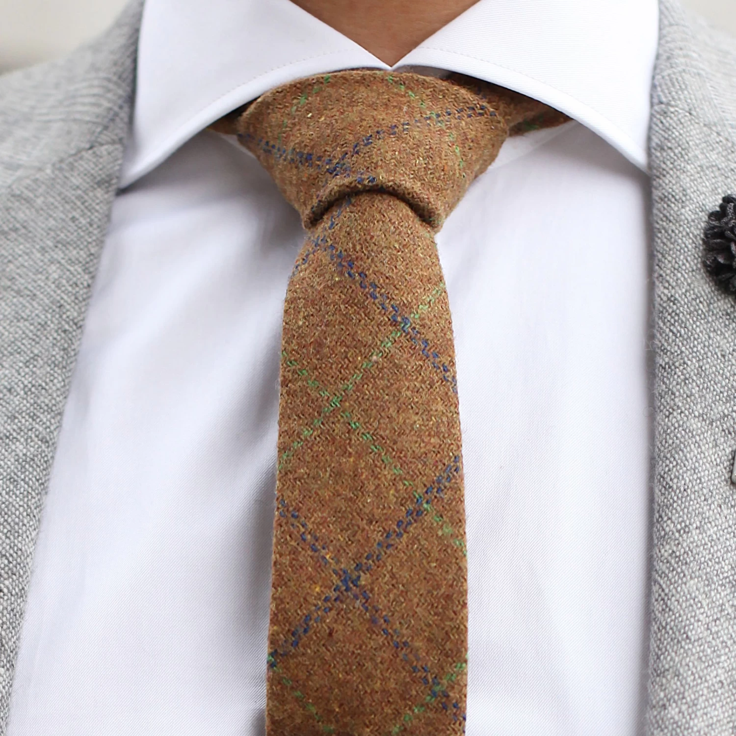Brown Chequered Handmade Wool Tie - Image 3