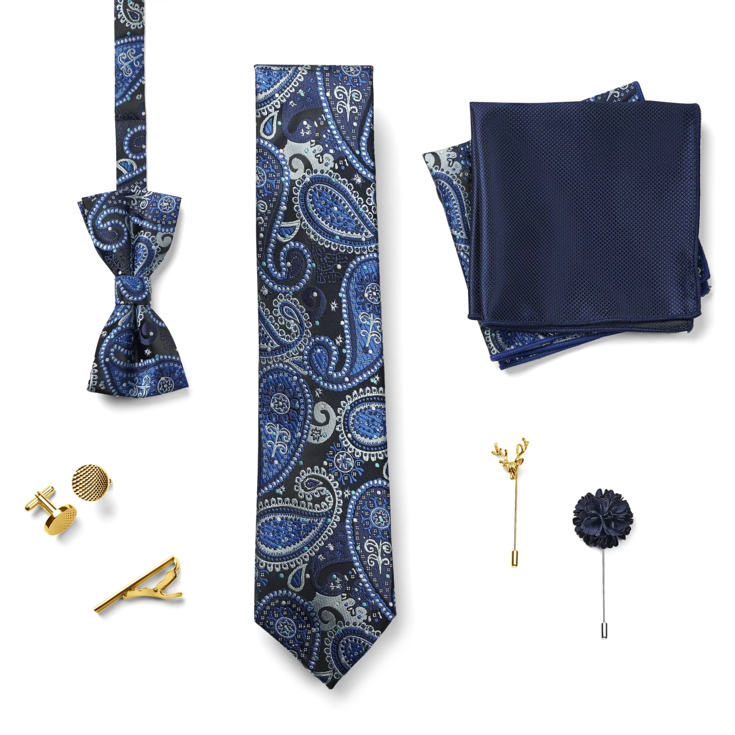Suit Accessory Gift Box | Blue Paisley & Gold-Tone Set - Image 2