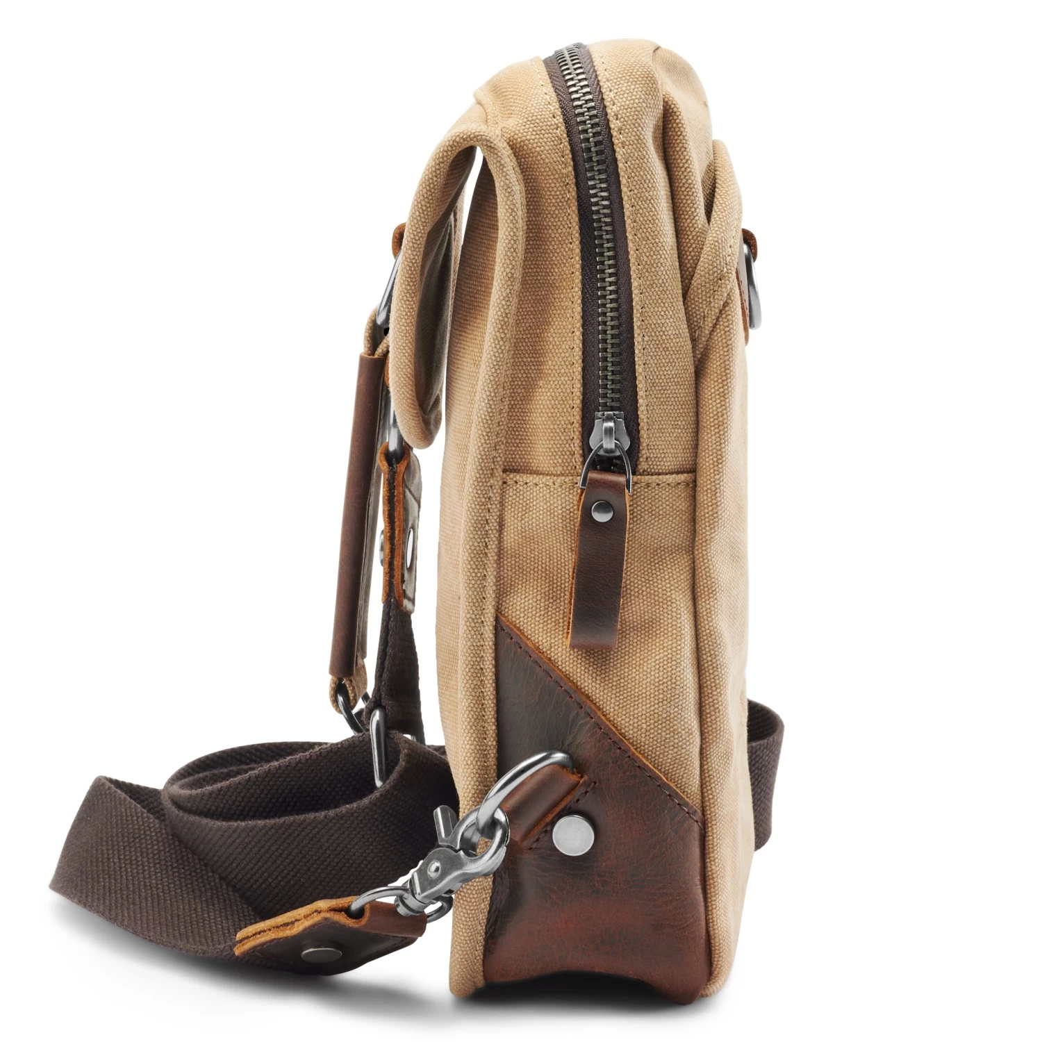 Tan Canvas & Brown Leather Shoulder Bag - Image 3