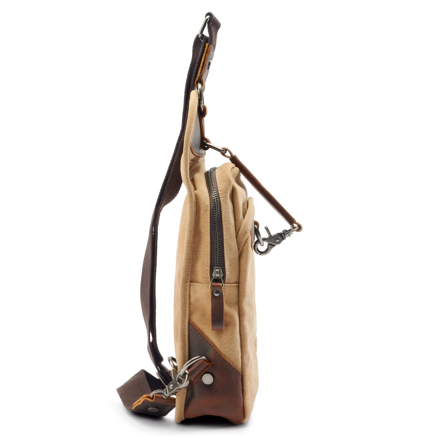 Tan Canvas & Brown Leather Shoulder Bag - Image 4