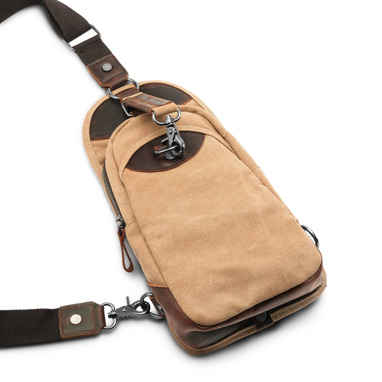 Tan Canvas & Brown Leather Shoulder Bag - Image 6